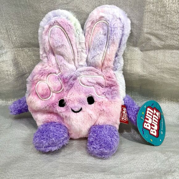 Kellytoy BumBumz 7.5" Groovy Petra Peace Sign Tie Dye Bunny Plush Tag & Sticker - Picture 1 of 11